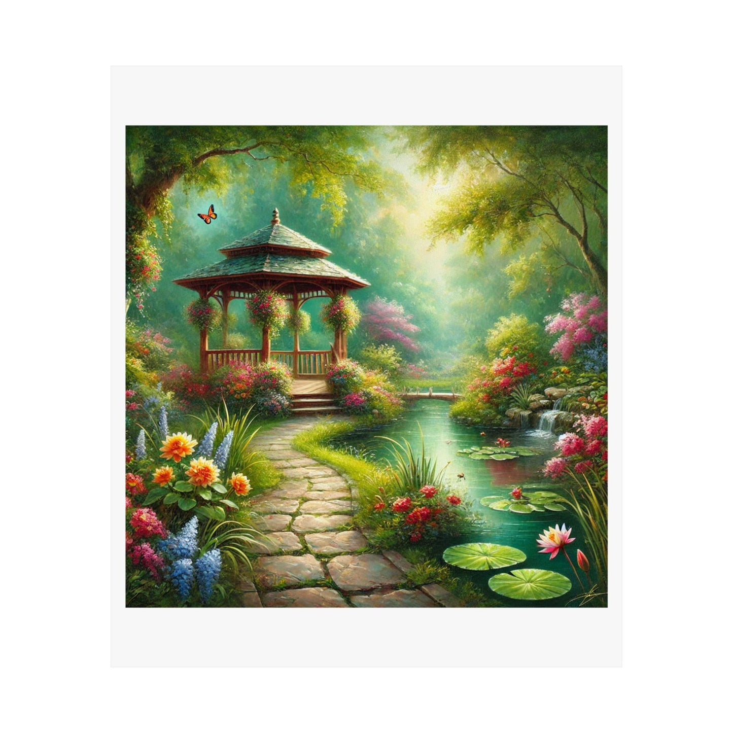 Spring Garden Gazebo Floral Landscape Poster