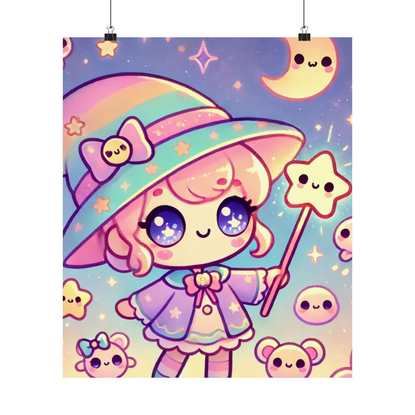 Kawaii Moon Wand Pastel Fantasy Wall Art Poster