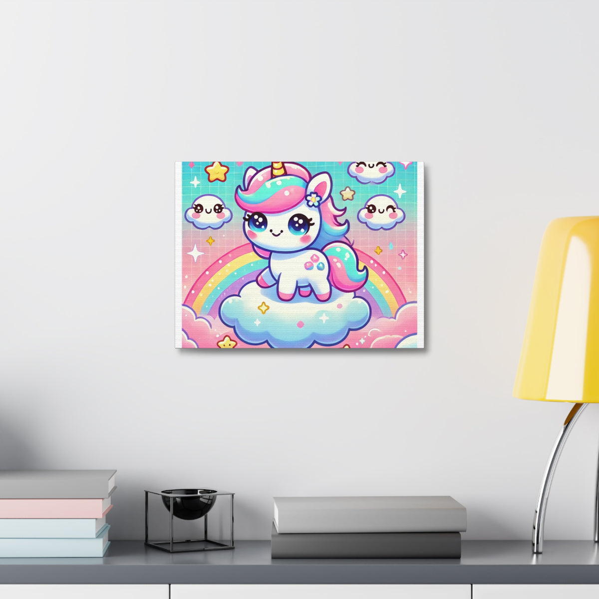 Pastel Rainbow Unicorn Cloud Kawaii Canvas Wall Art