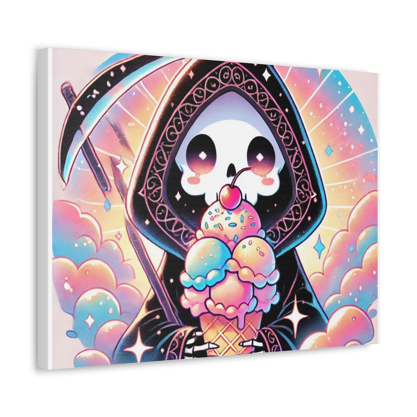 Cute Grim Reaper Ice Cream Pastel Canvas Art