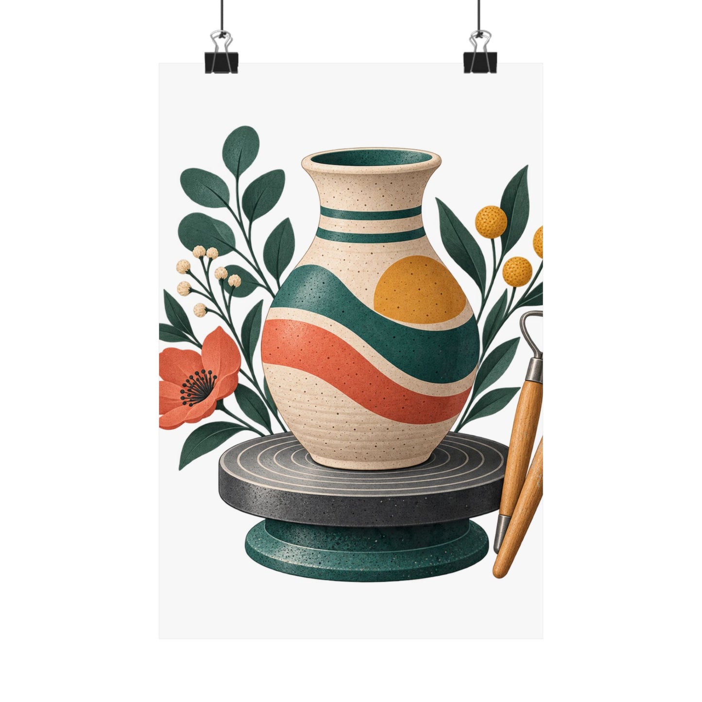 Midcentury Pottery Botanical Art Poster