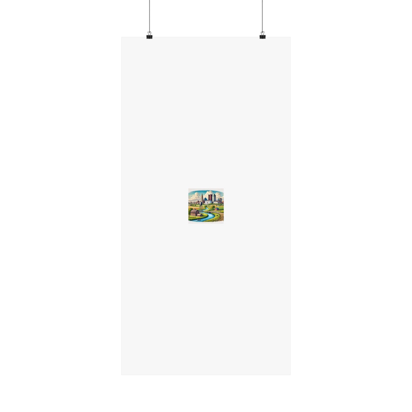 Rural River City Skyline Hometown Landscape Poster Art