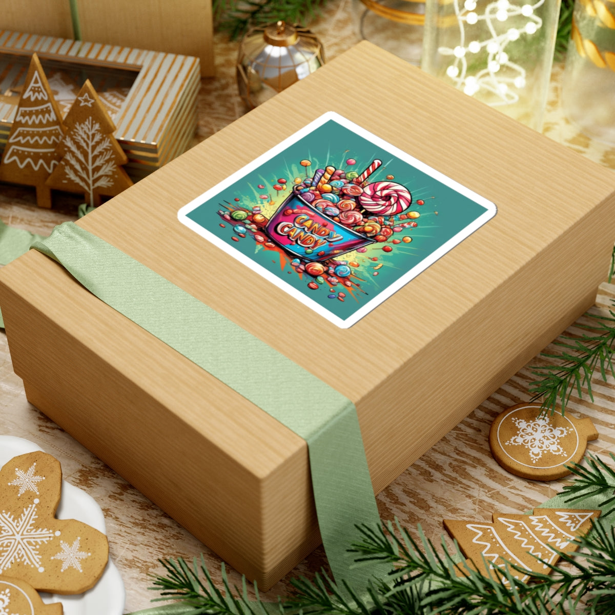 Holiday Candy Bucket Sweets Gift Art Sticker