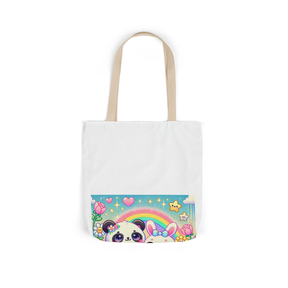 Pastel Panda and Bunny Rainbow Garden Canvas Tote Bag