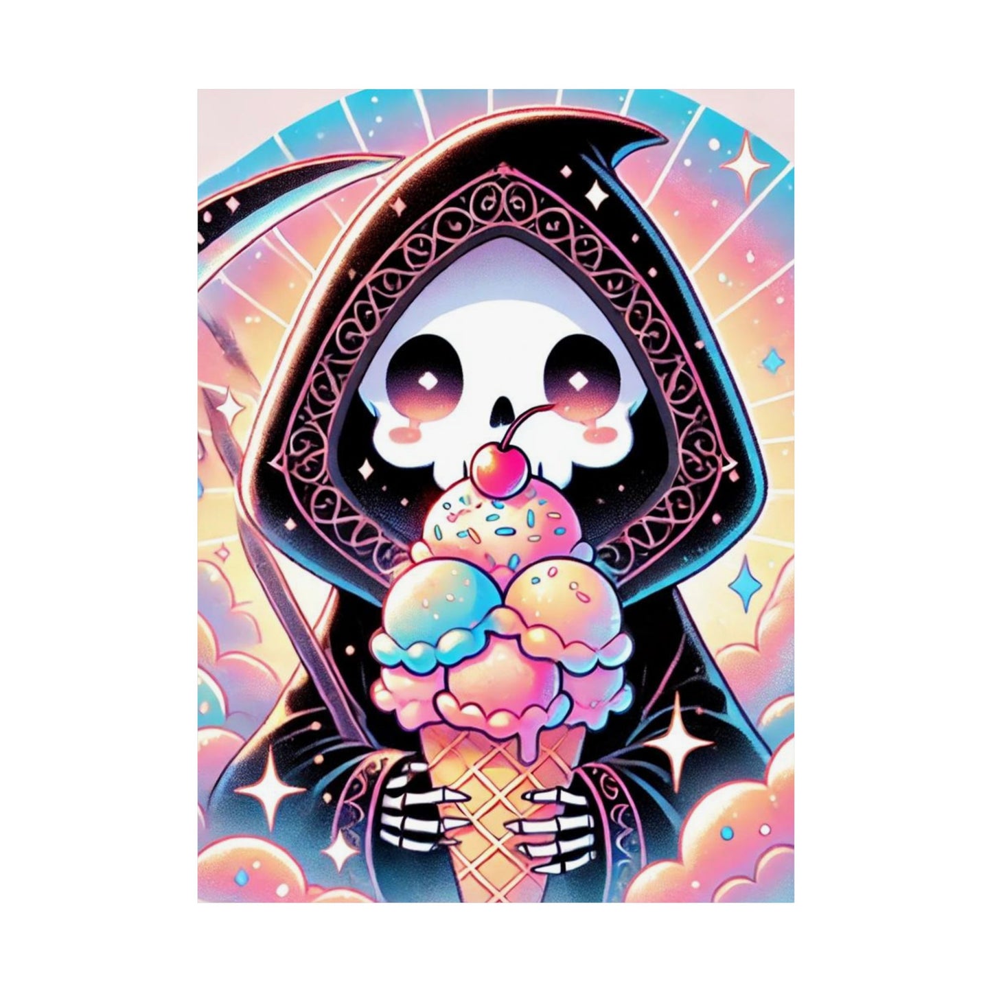 Cute Grim Reaper Ice Cream Pastel Novelty Poster