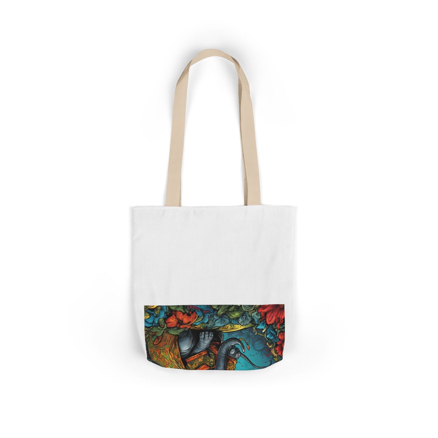 Colorful Storybook Elephant Floral Canvas Tote Bag