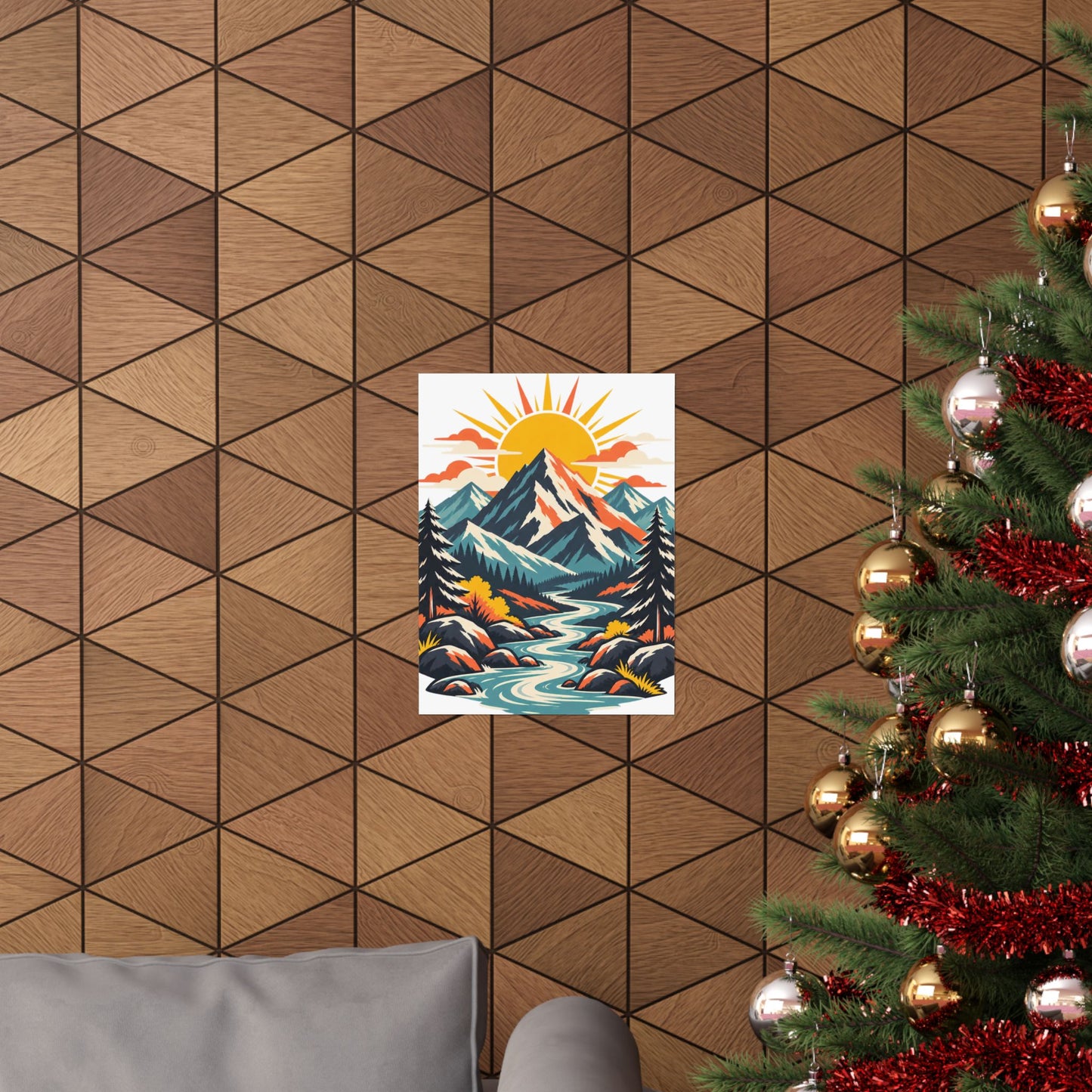 Alpine Sunrise River Mountain Adventure Art Poster