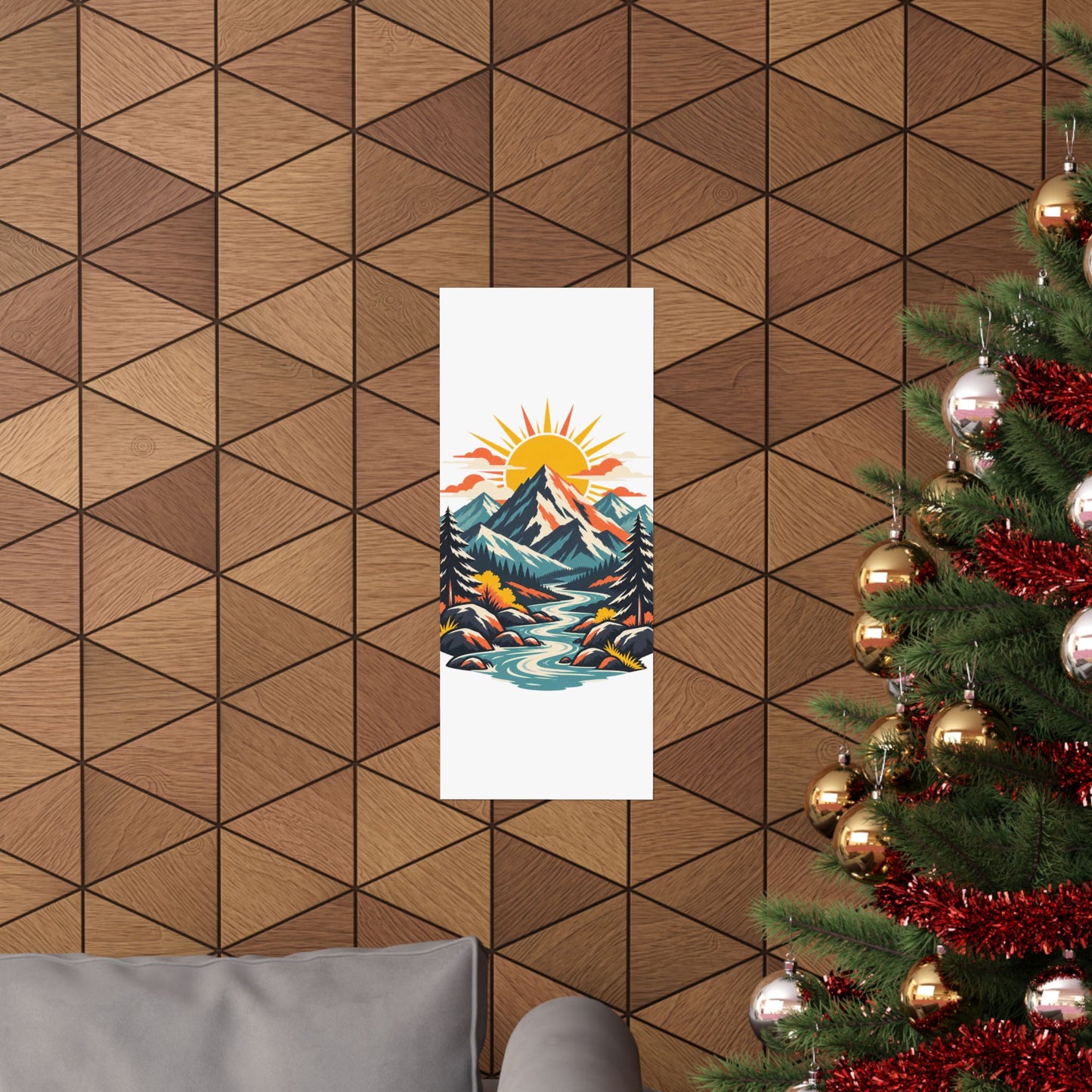 Alpine Sunrise River Mountain Adventure Art Poster