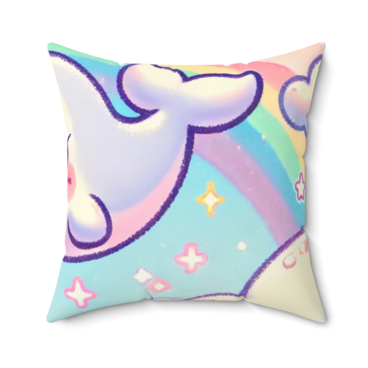 Kawaii Rainbow Whale Pastel Cloud Decorative Pillow