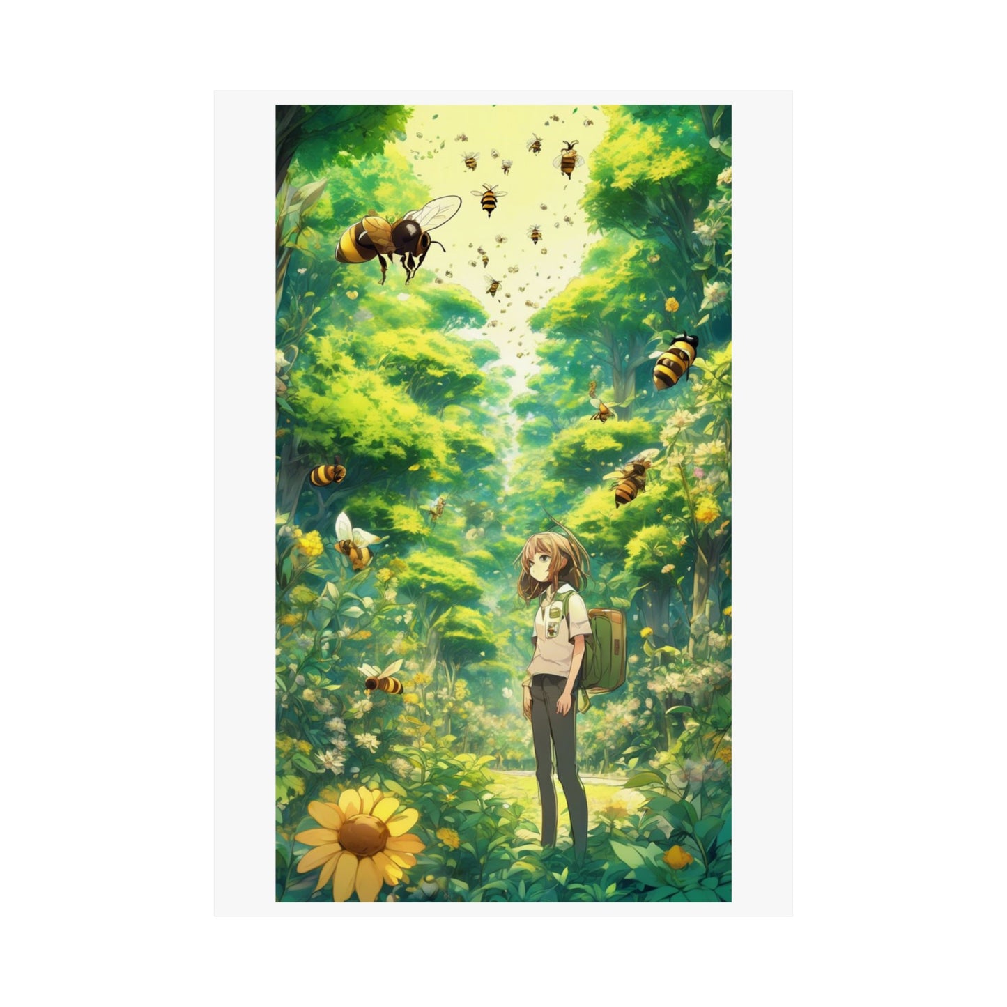 Bee Garden Explorer Anime Nature Art Poster