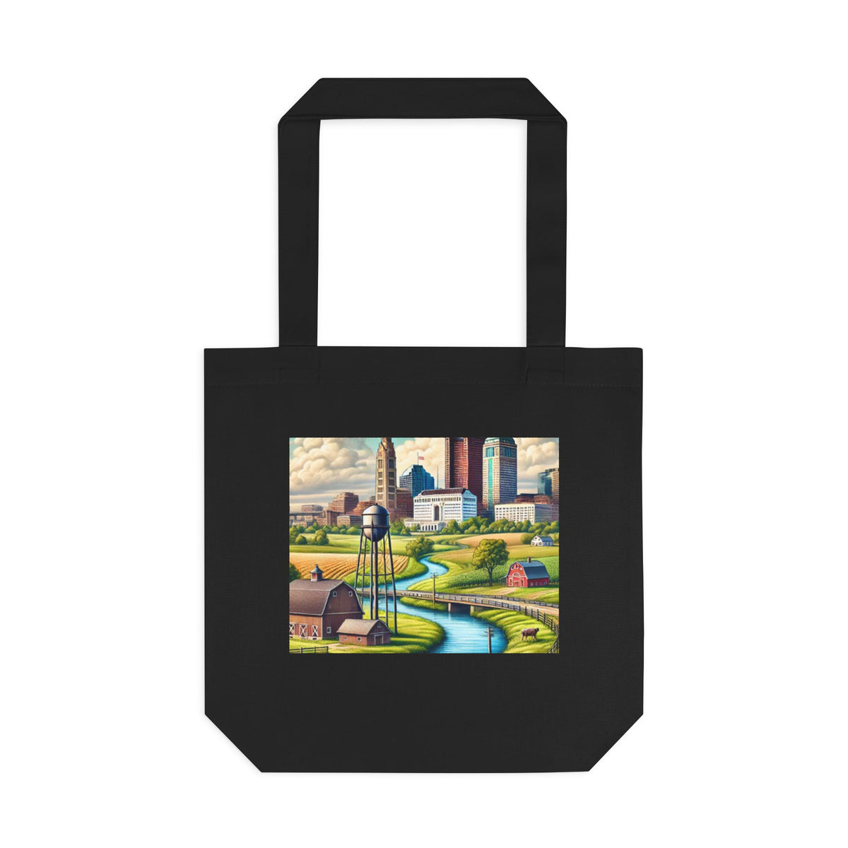 Rural River City Skyline Hometown Landscape Tote Bag