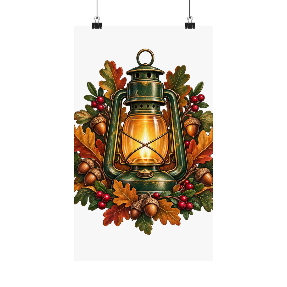 Autumn Oak Lantern and Acorns Poster