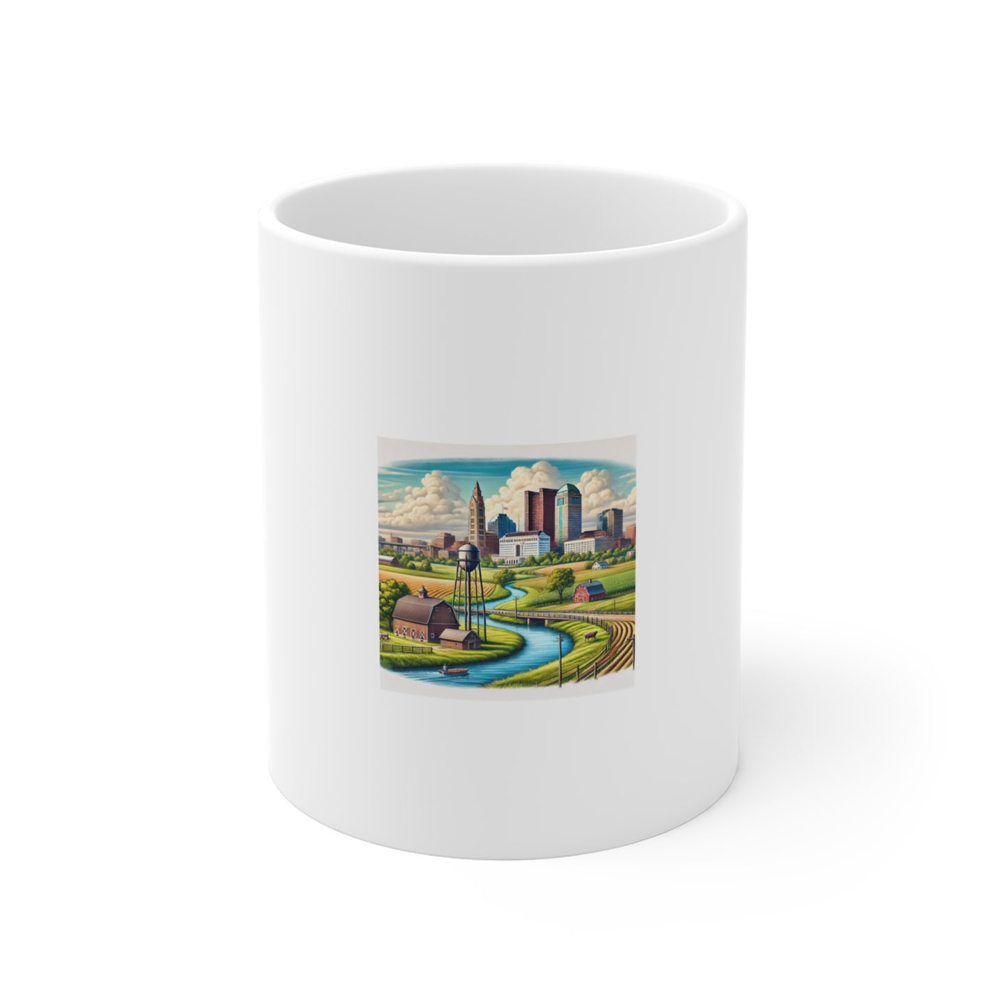 Rural River City Skyline Hometown Landscape Coffee Mug