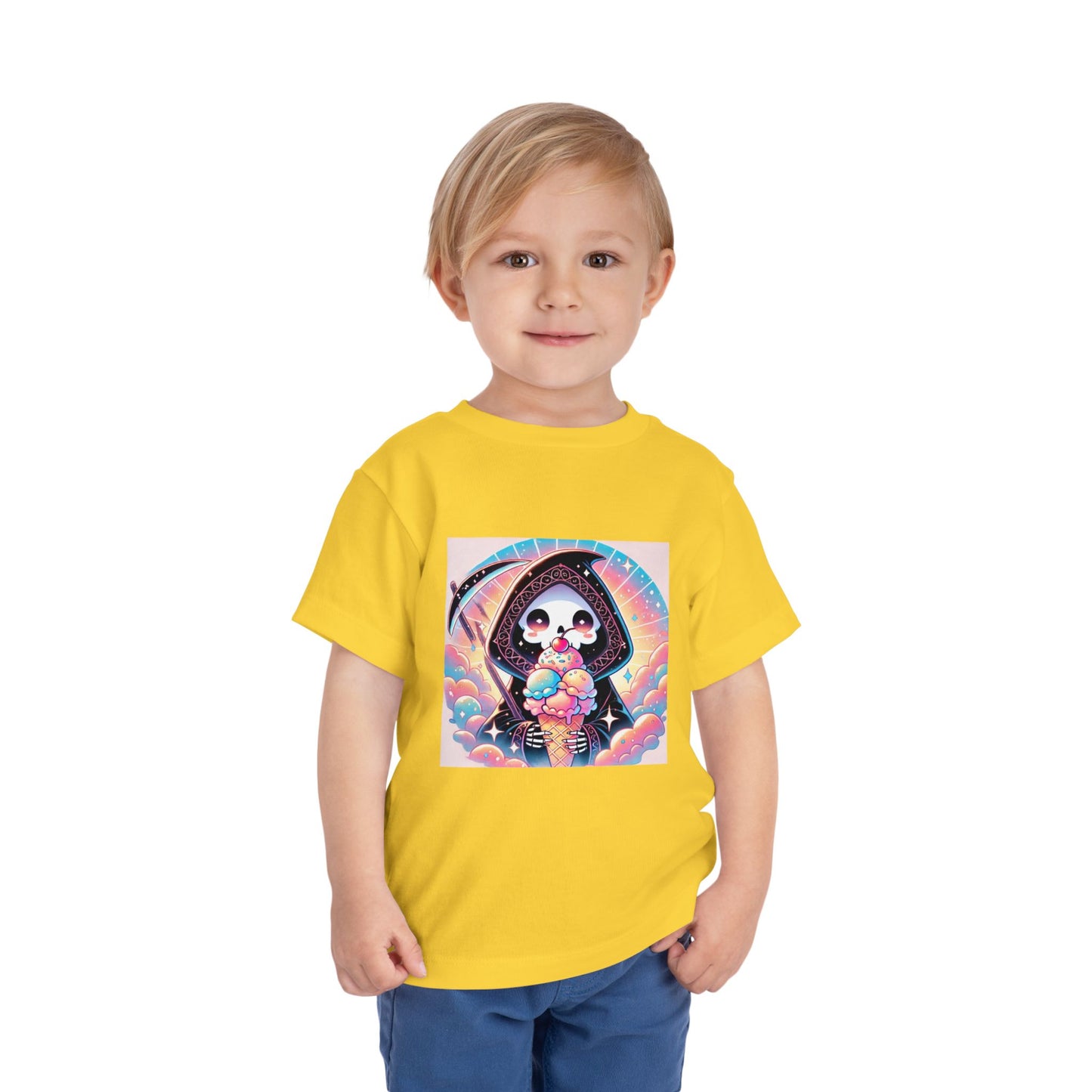 Grim Reaper with Ice Cream Kawaii Anime Toddler Tee - Adorable Short Sleeve Shirt for Kids - Fun & Stylish Gift Idea!