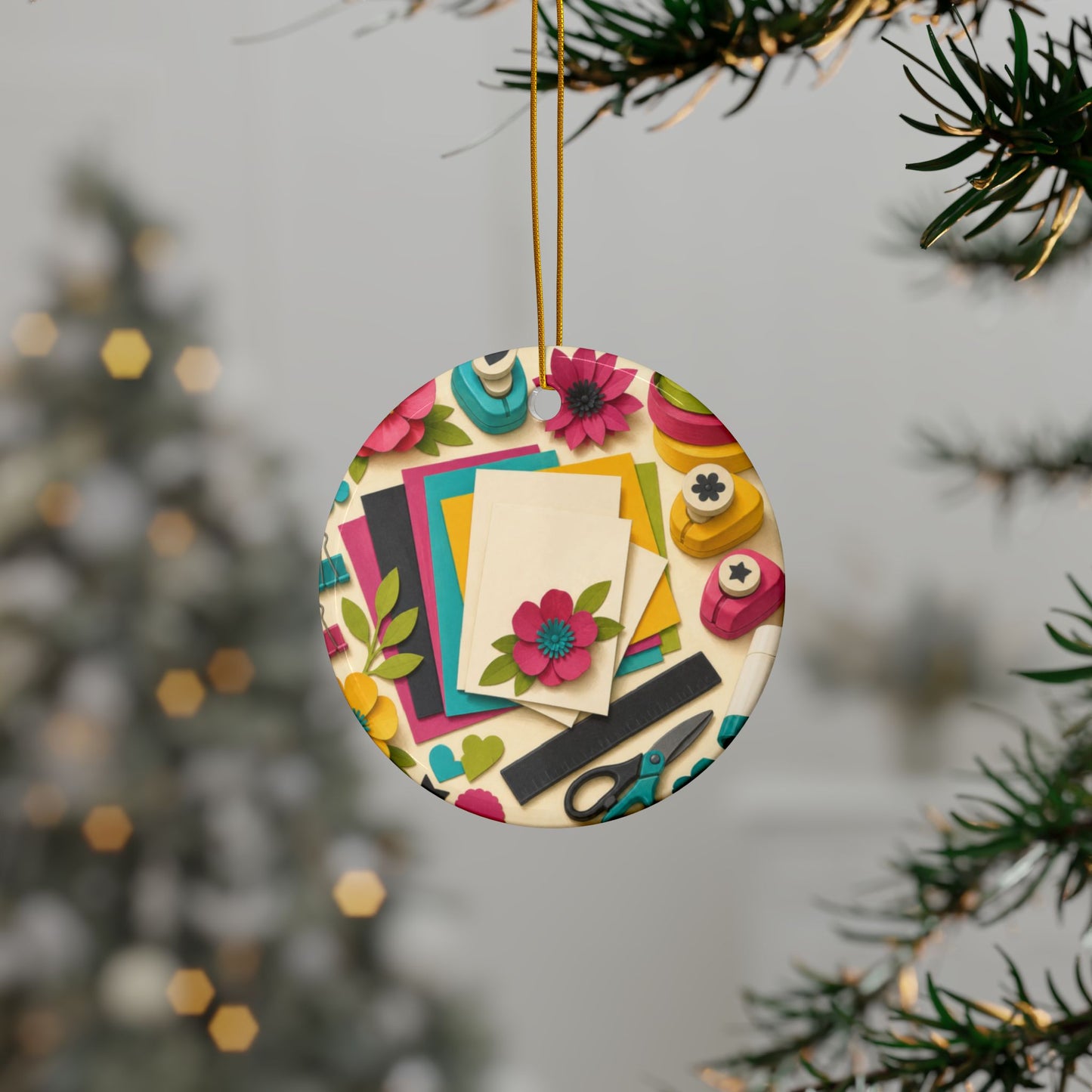 Bright Paper Crafting Hobby Art Ceramic Ornament, Holiday Keepsake and Gift
