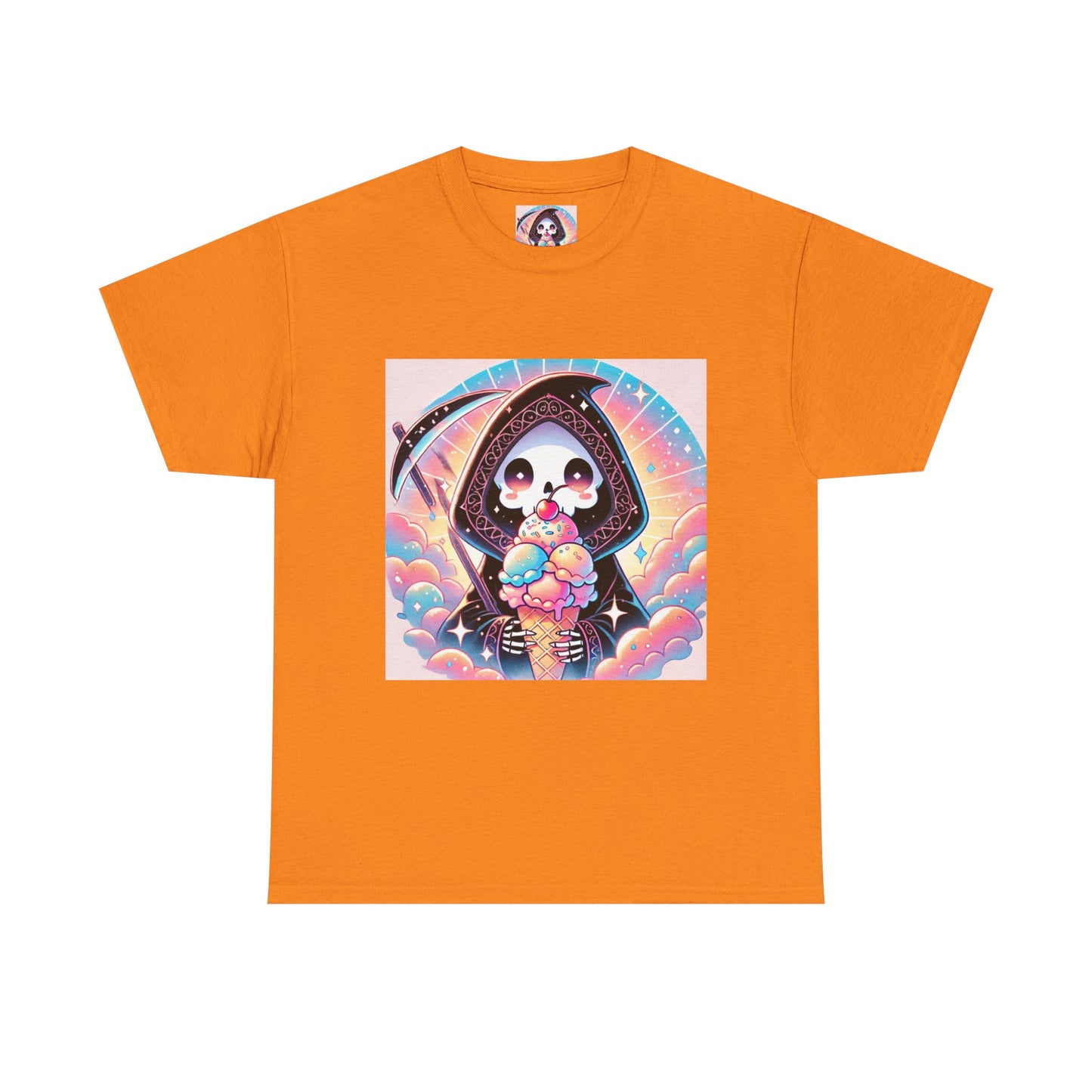 Grim Reaper with Ice Cream Kawaii Anime Unisex Heavy Cotton Tee - Fun & Stylish Graphic T-Shirt - Great Gift for Anime Fans!
