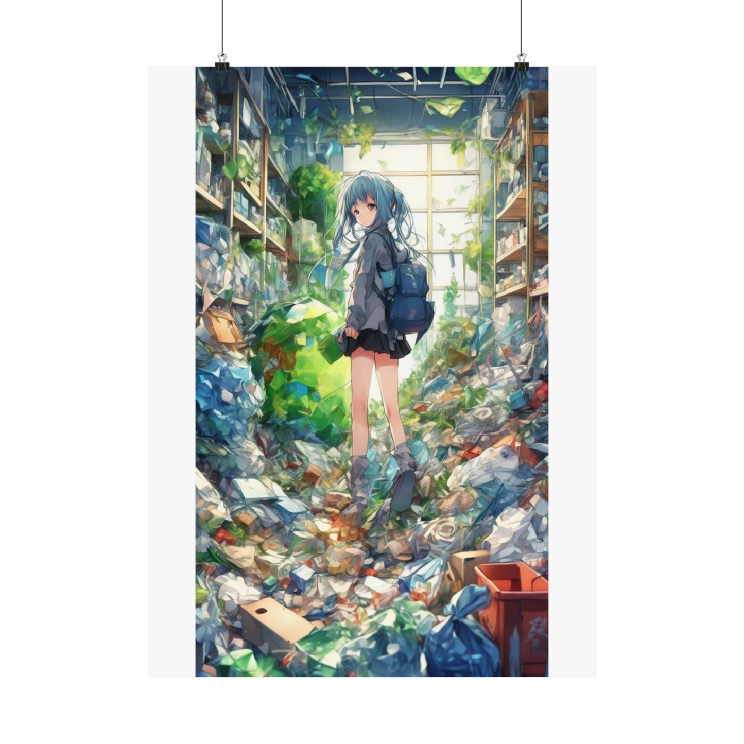 Green Recycling Alley Anime Girl Urban Green Poster