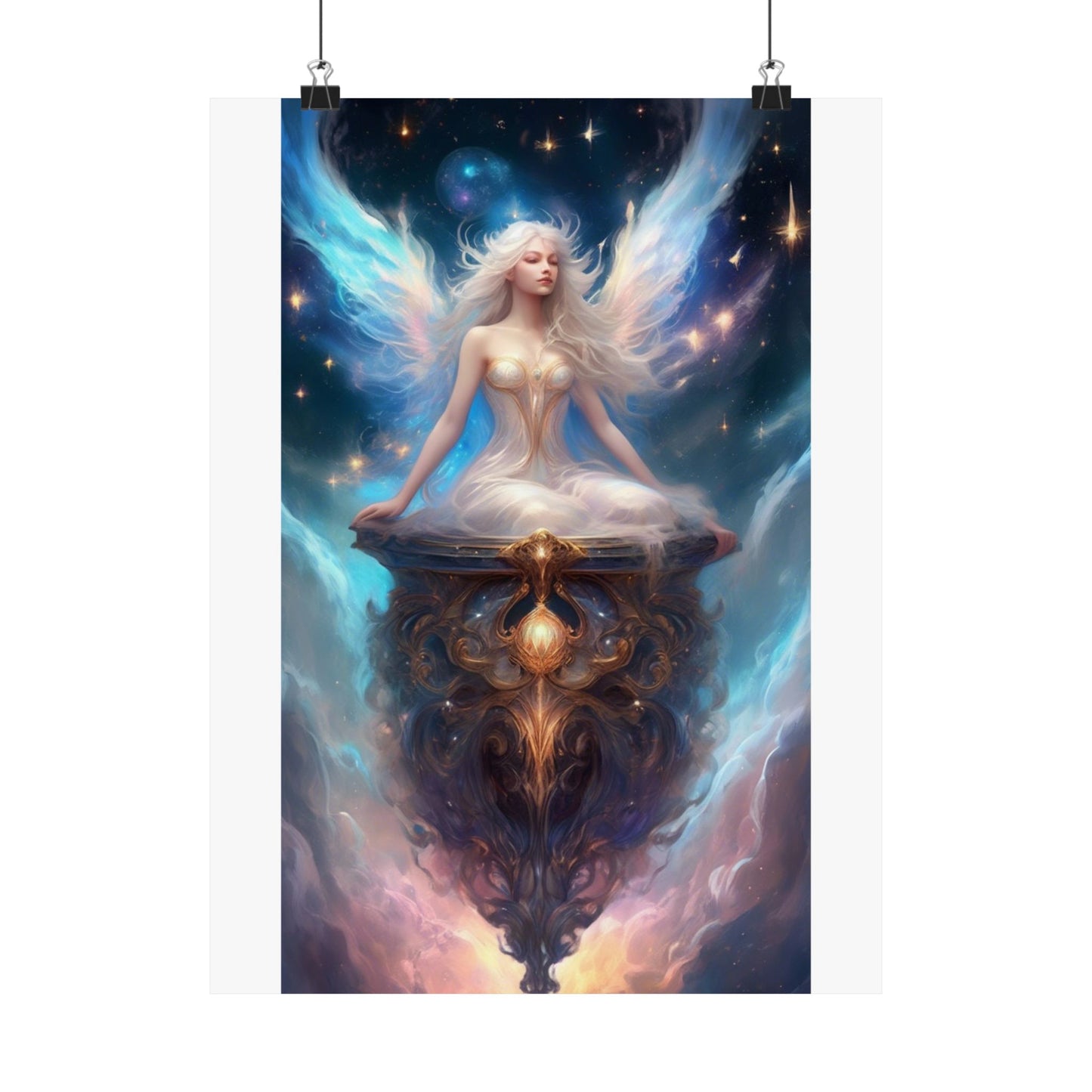 Celestial Winged Meditation Fantasy Portrait Poster