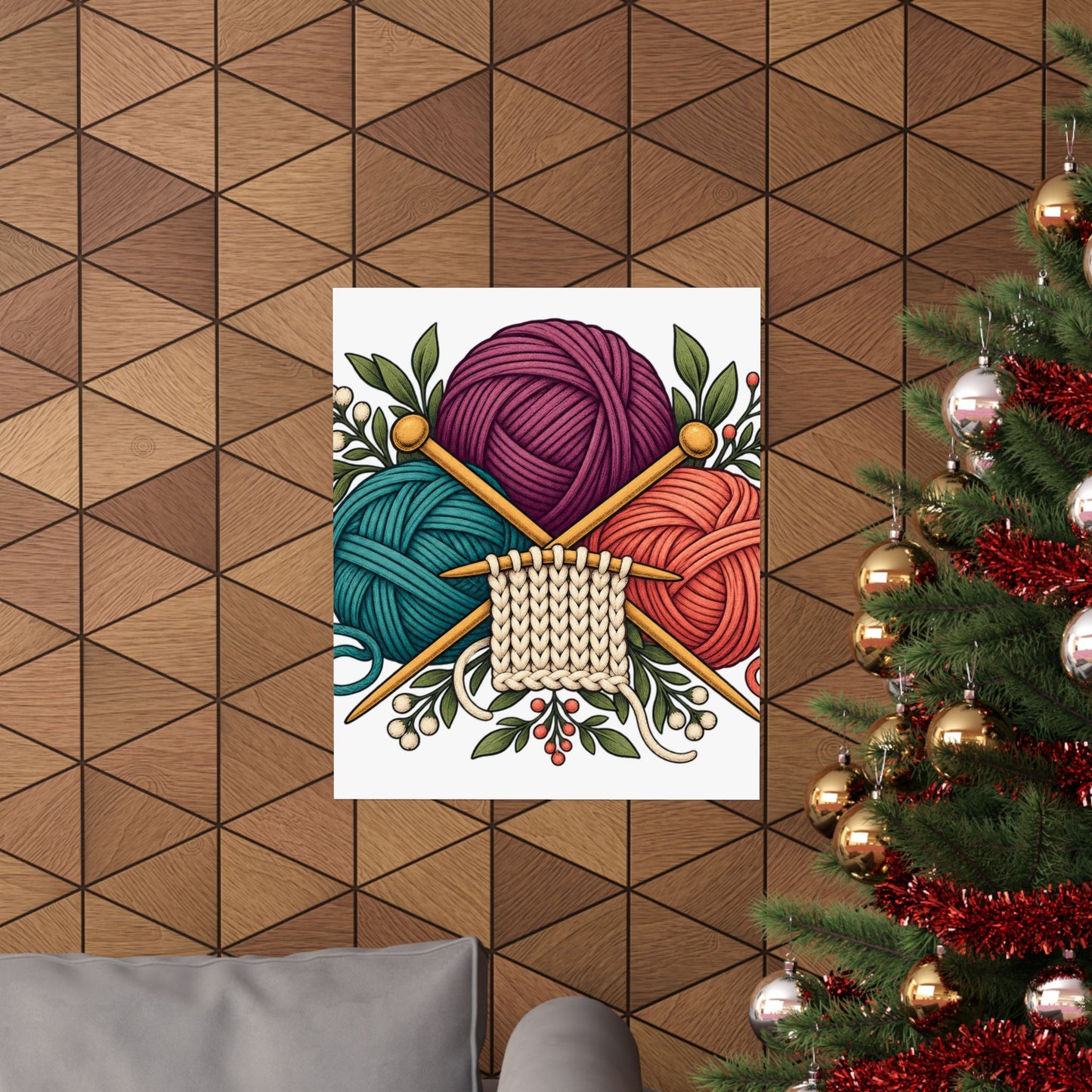 Retro Yarn and Knitting Botanical Art Poster