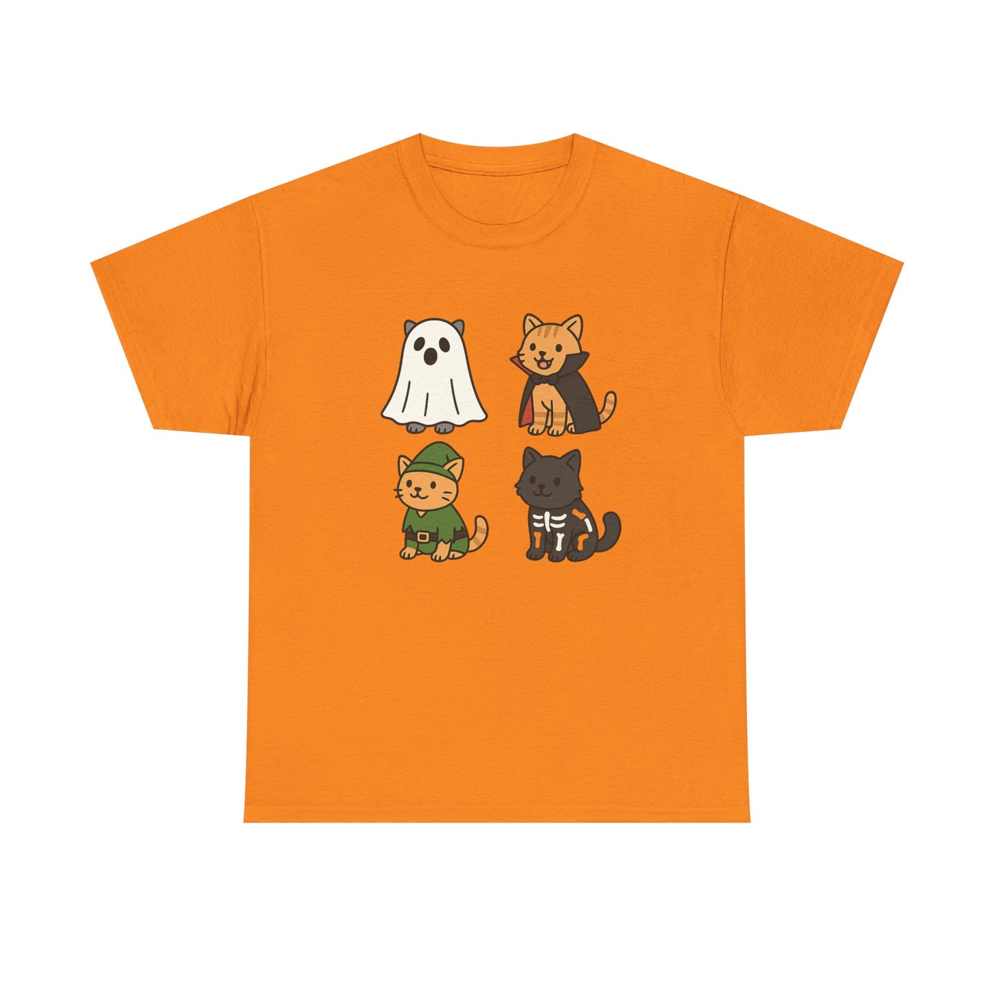 Cute Halloween Cat Tee, Unisex Heavy Cotton Tee, Casual Halloween Shirt, Pet Lover Gift, Fall Apparel, Cartoon Art,