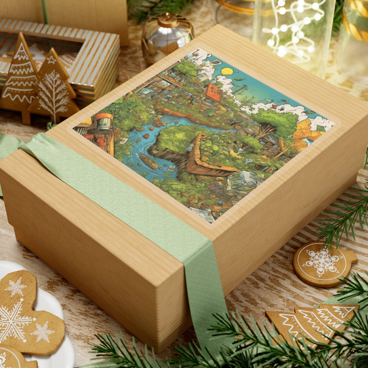 Whimsical Garden Stream Nature Gift Art Sticker