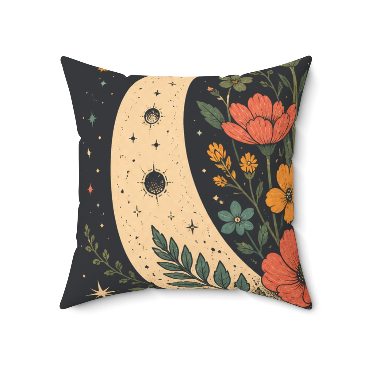 Celestial Wildflower Moon Botanical Decorative Pillow