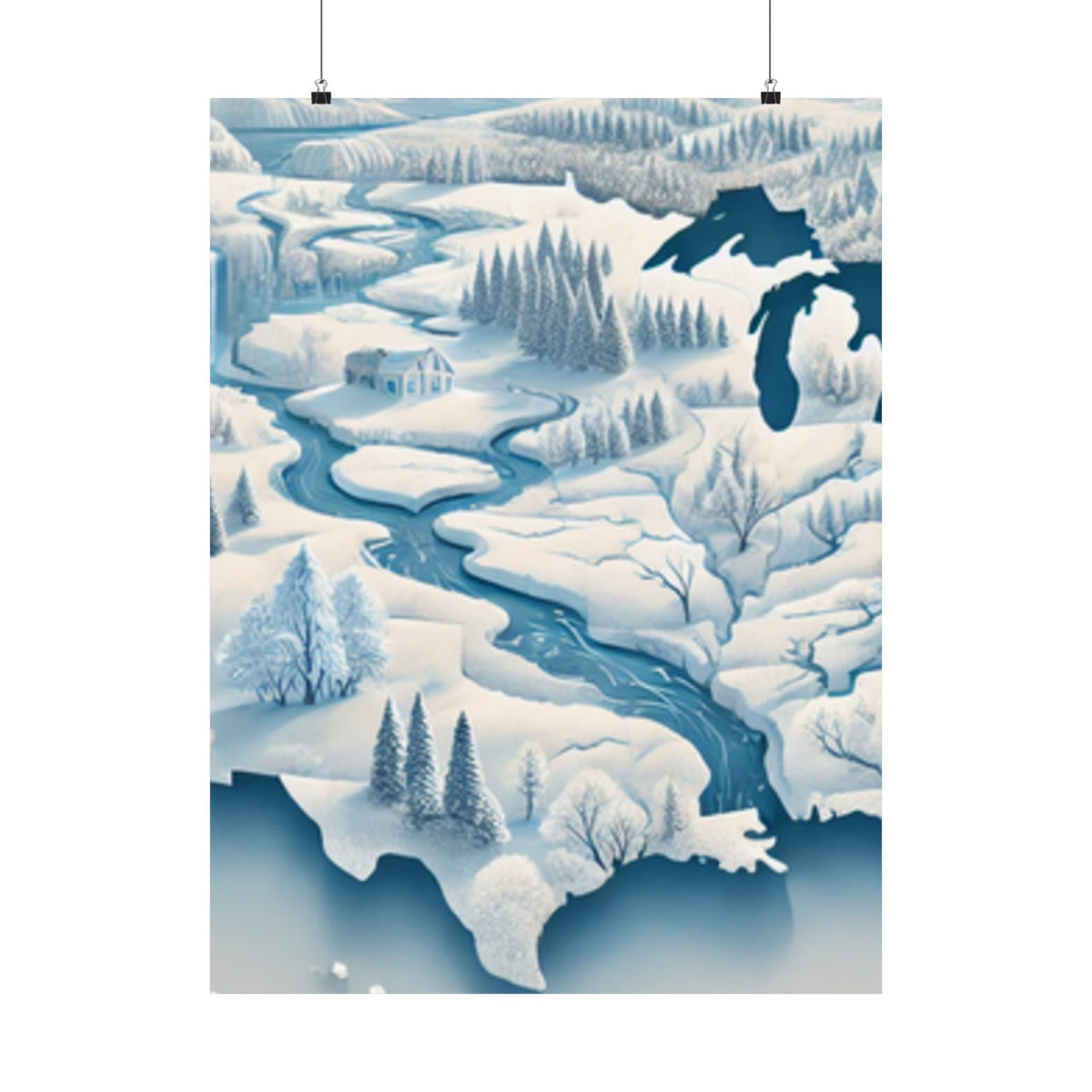 Winter USA Dreamscape Snowy Map Poster Wall Art Decor