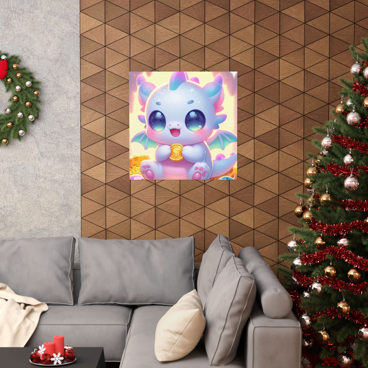 Pastel Treasure Dragon Kawaii Fantasy Wall Art Poster