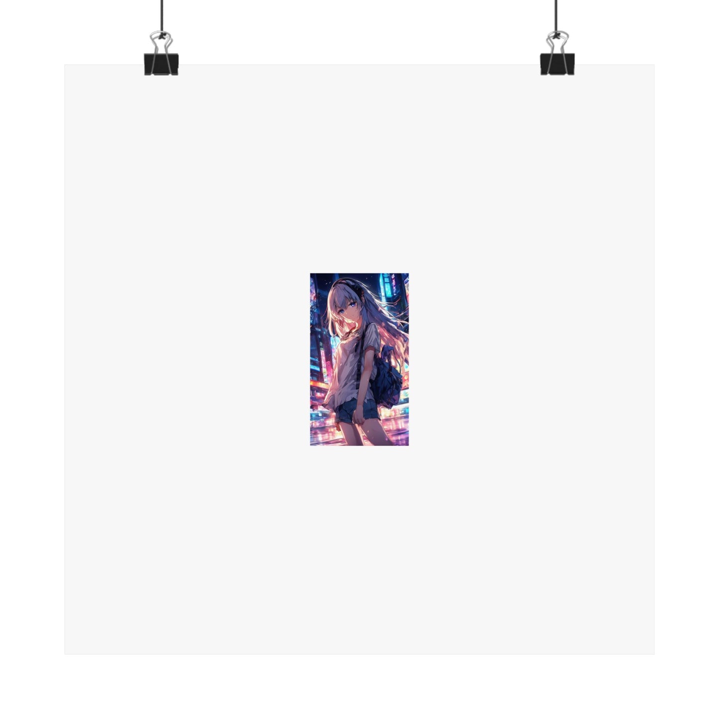 Anime City Night Heroine Portrait Neon Poster Art