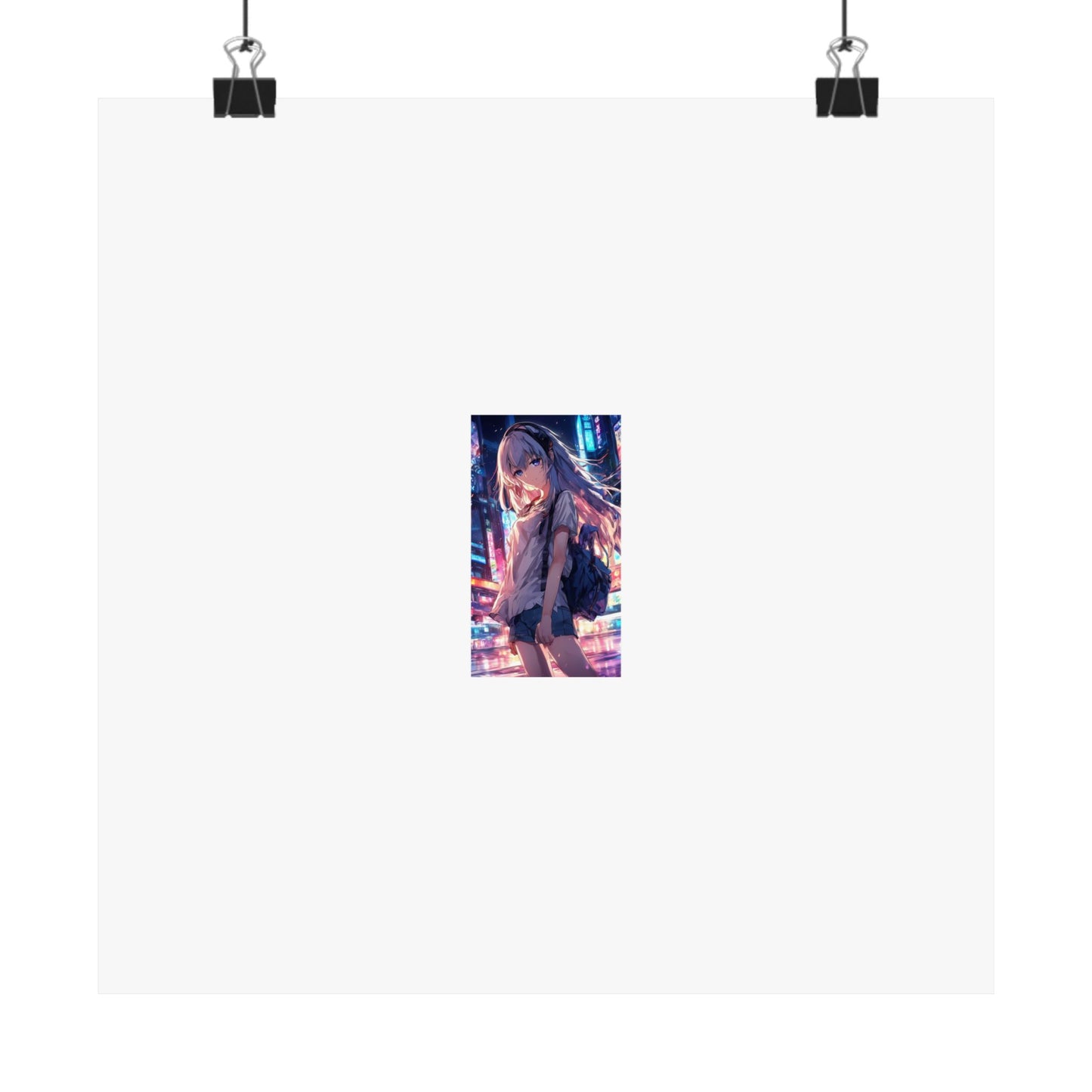 Anime City Night Heroine Portrait Neon Poster Art