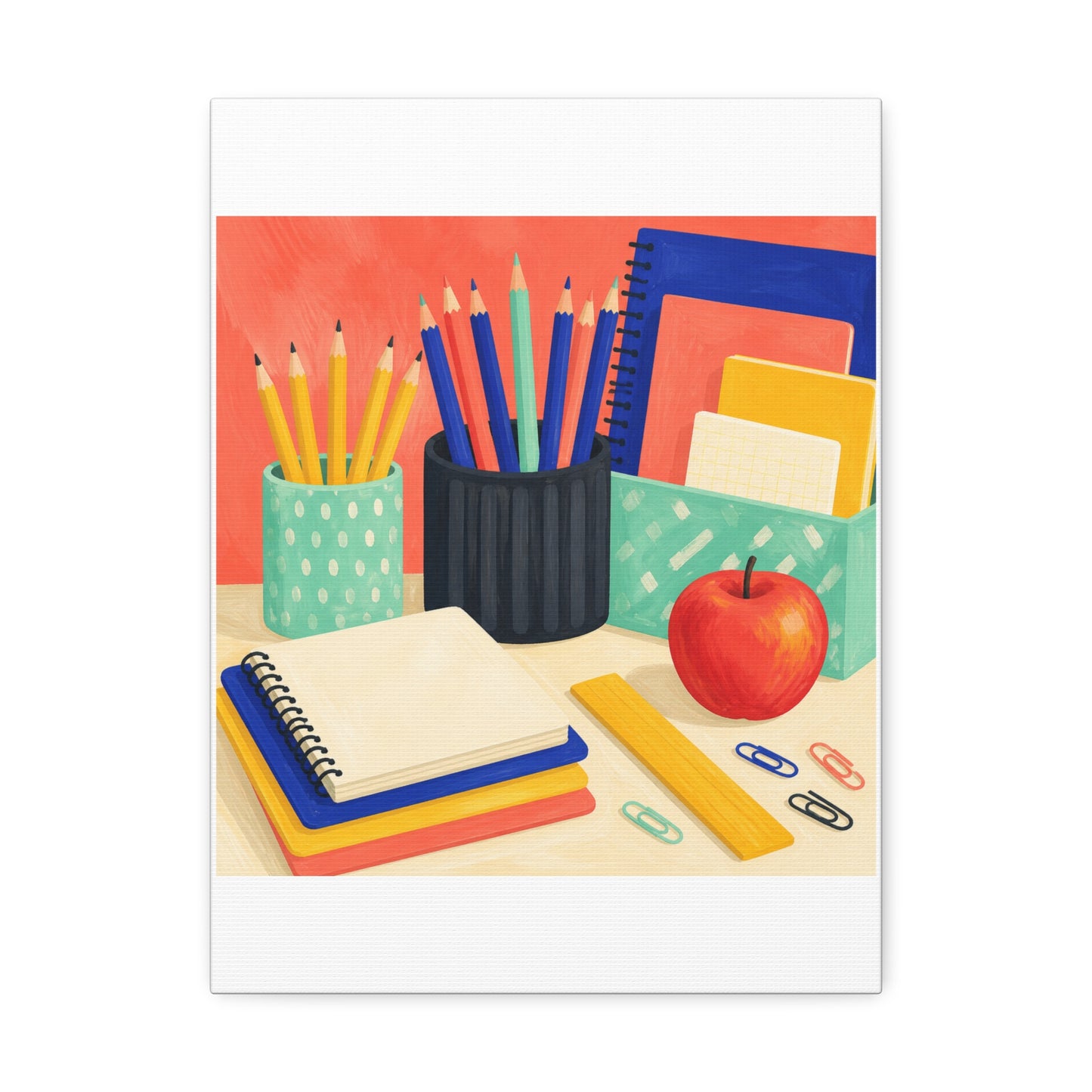 Colorful Teacher Desk Supplies Art Canvas Art