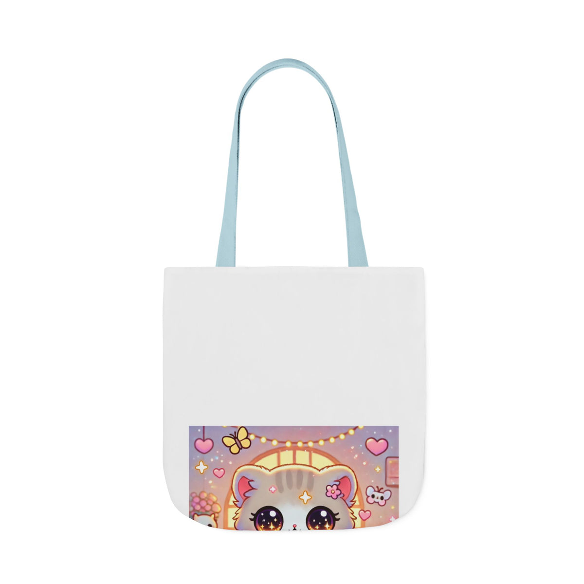 Cozy Kawaii Knitting Cat Pastel Yarn Canvas Tote Bag
