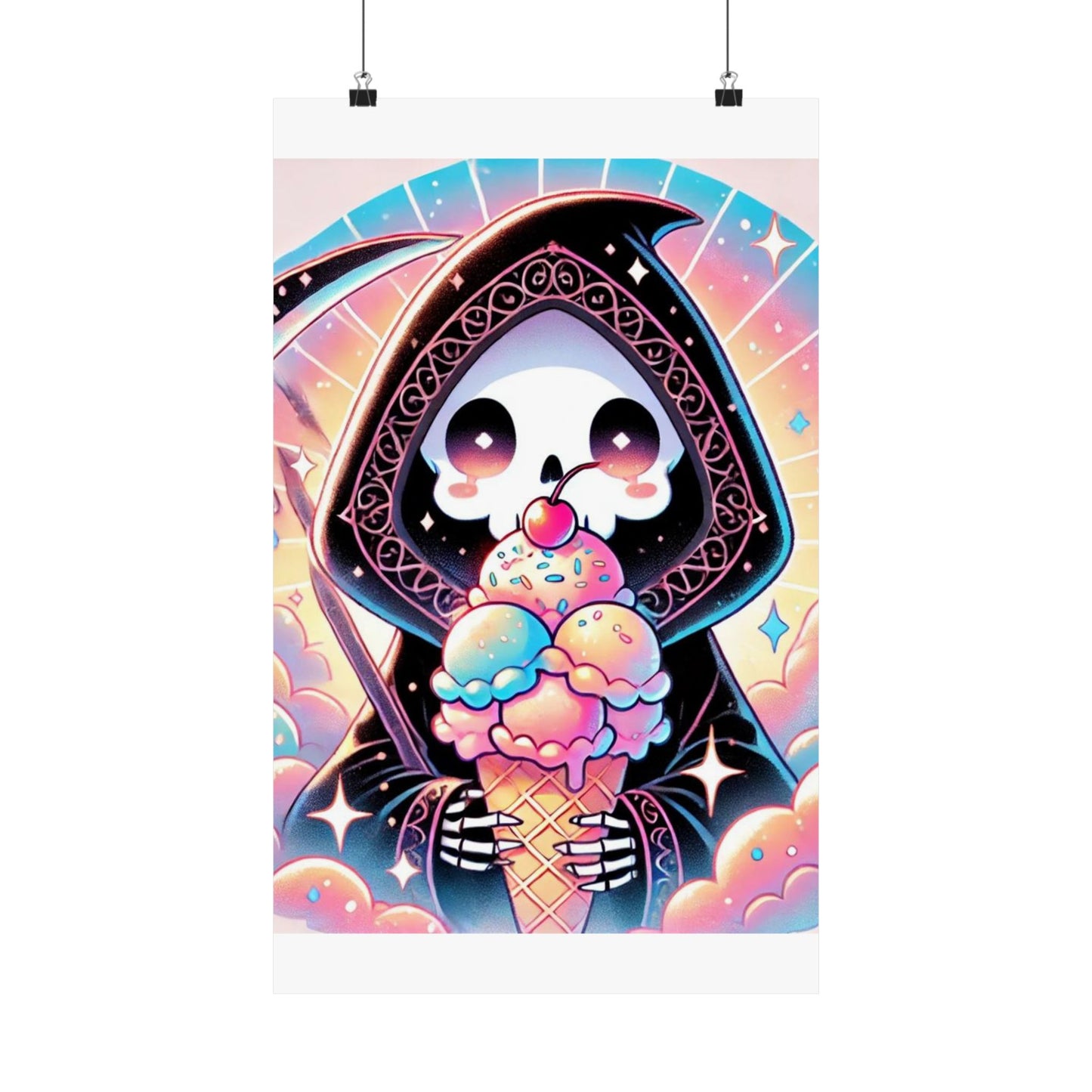 Cute Grim Reaper Ice Cream Pastel Novelty Poster