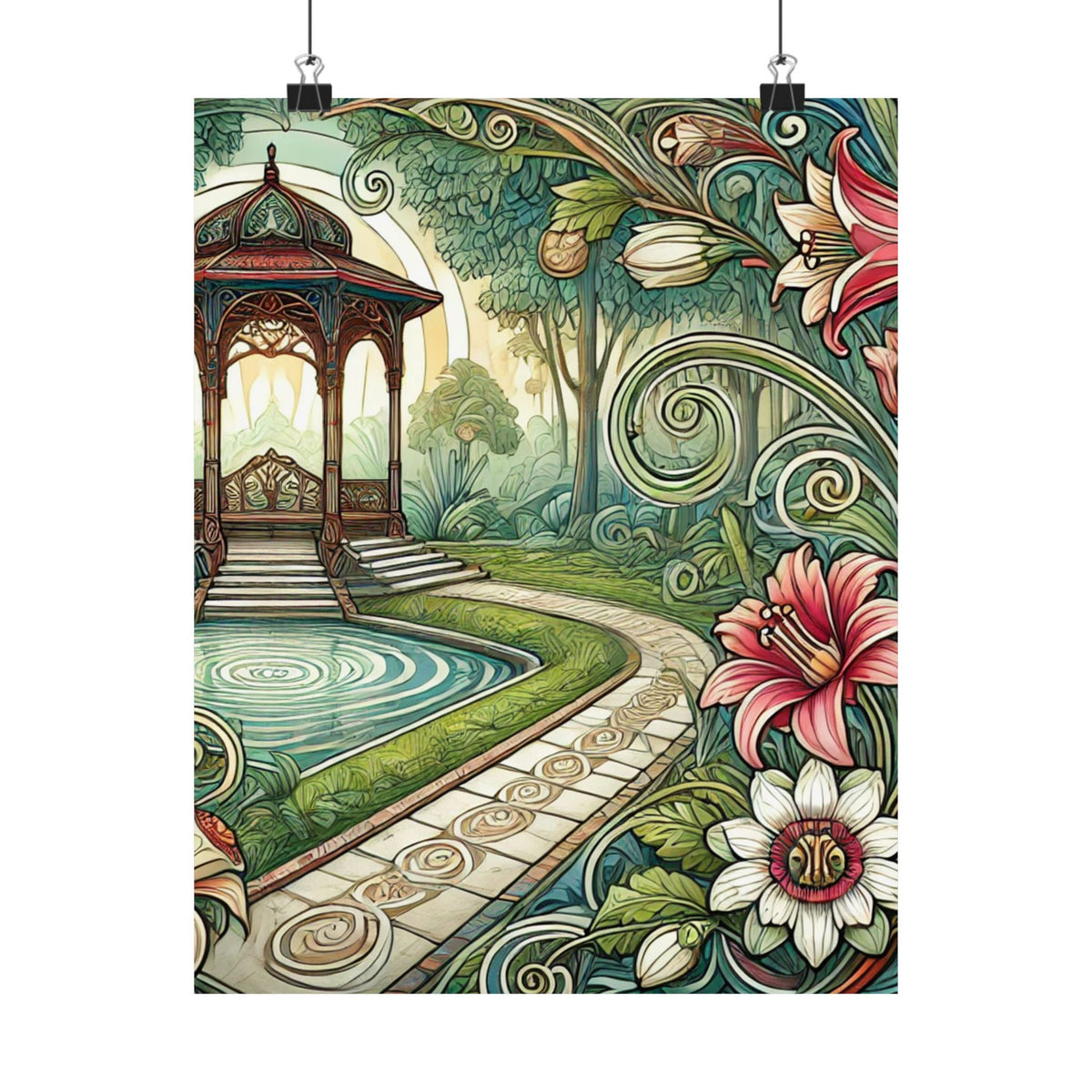 Botanical Gazebo Garden Art Nouveau Wall Art Poster