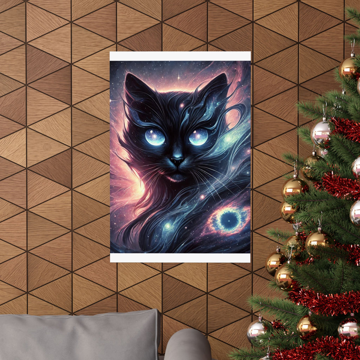Cosmic Black Cat Galaxy Celestial Wall Art Poster
