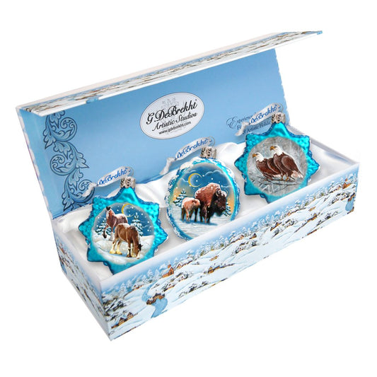 Winter Family Mercury Glass Ornaments Set of 3 by G. DeBrekht - Wildlife Holiday Decor - 770112S3