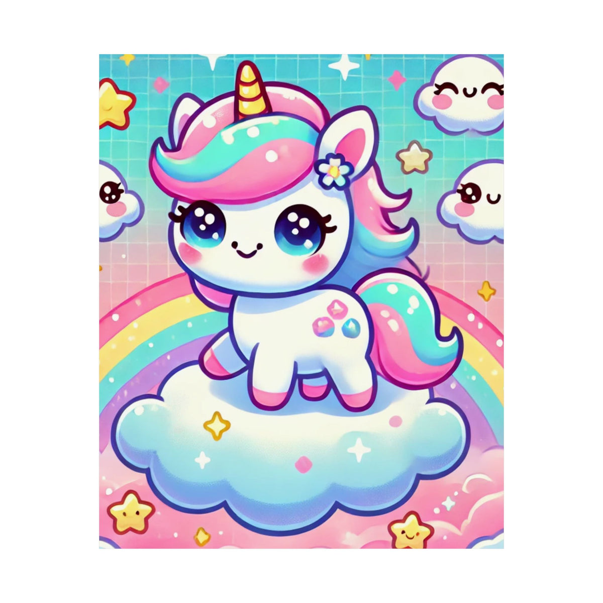 Pastel Rainbow Unicorn Cloud Kawaii Wall Art Poster