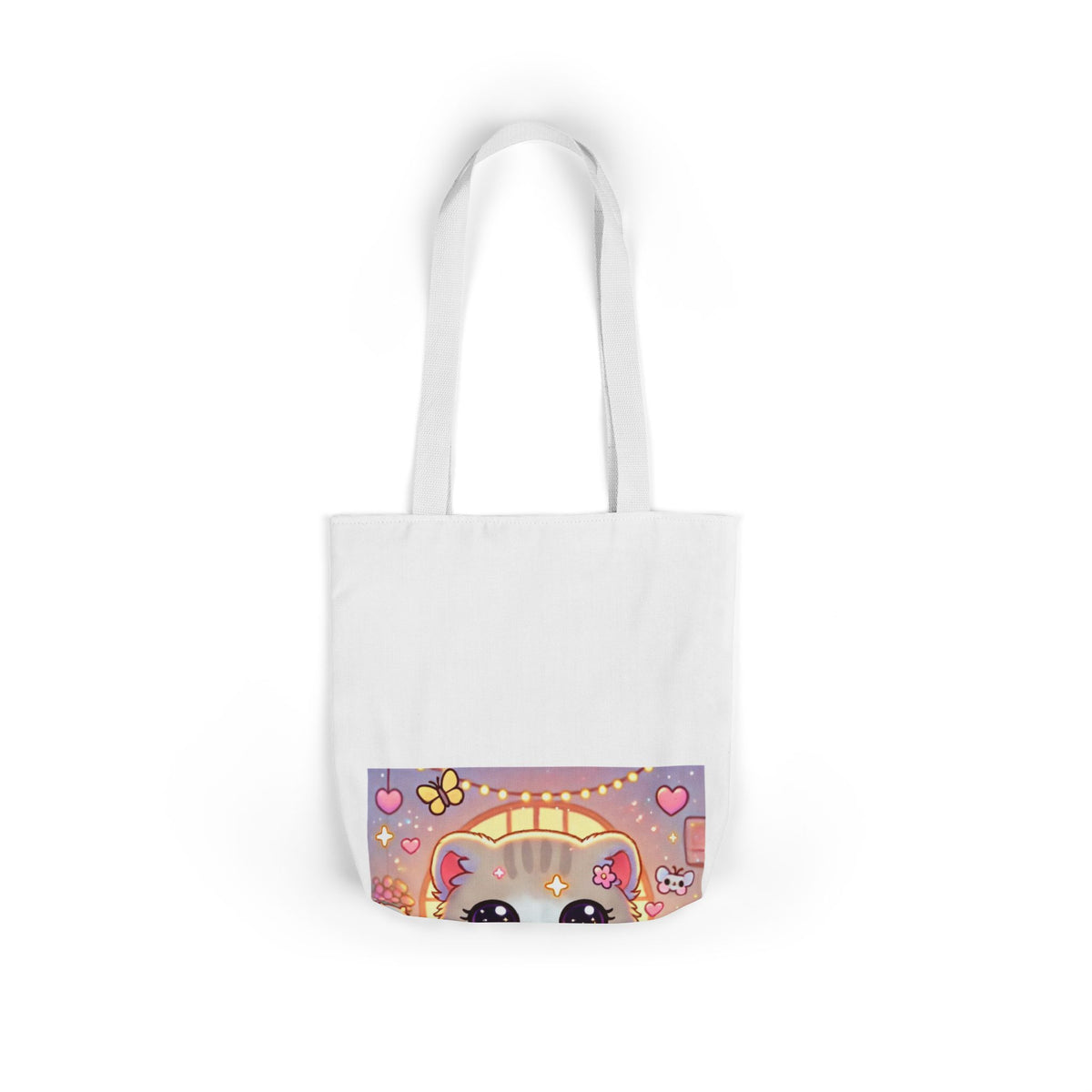 Cozy Kawaii Knitting Cat Pastel Yarn Canvas Tote Bag