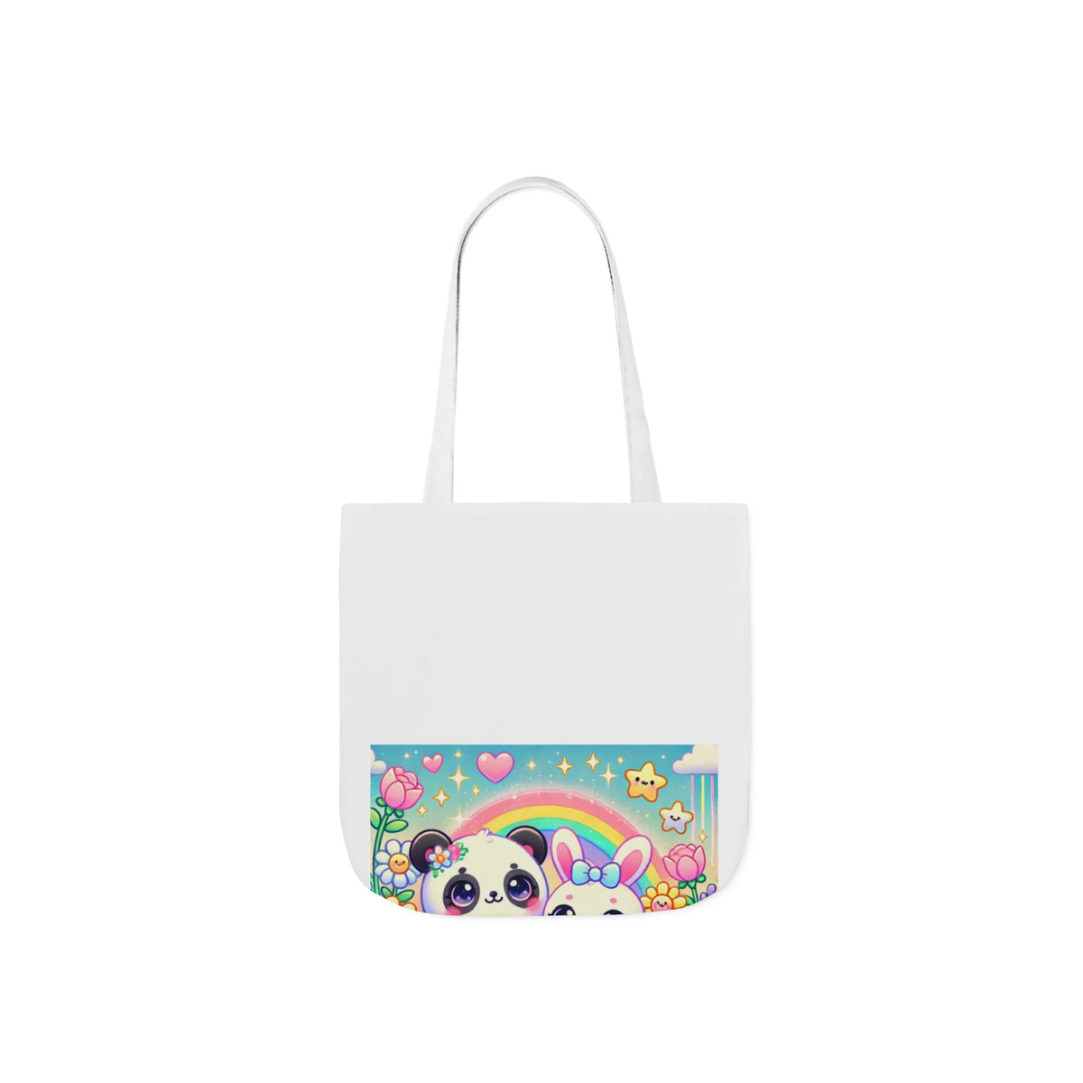 Pastel Panda and Bunny Rainbow Garden Canvas Tote Bag