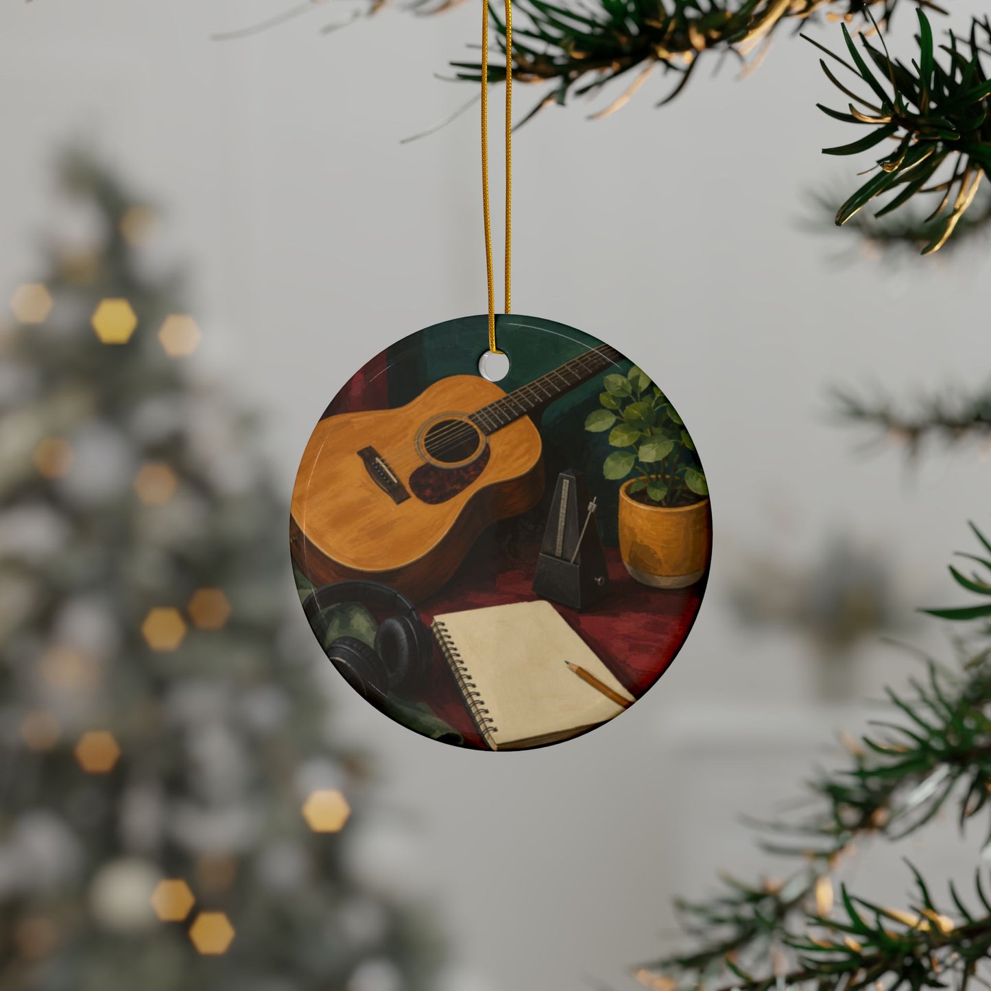 Cozy Acoustic Music Practice Art Ceramic Ornament, Holiday Keepsake and Gift