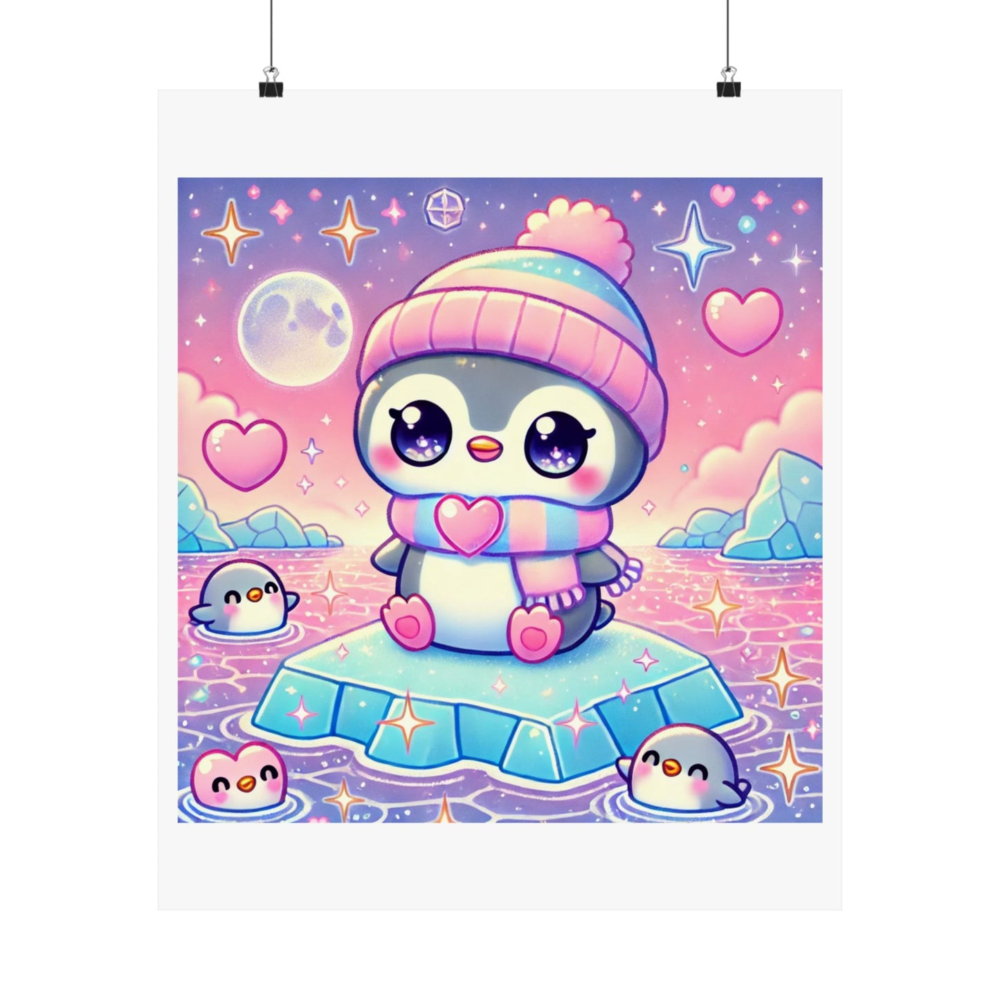 Cute Winter Penguin Ice Floe Kawaii Art Poster
