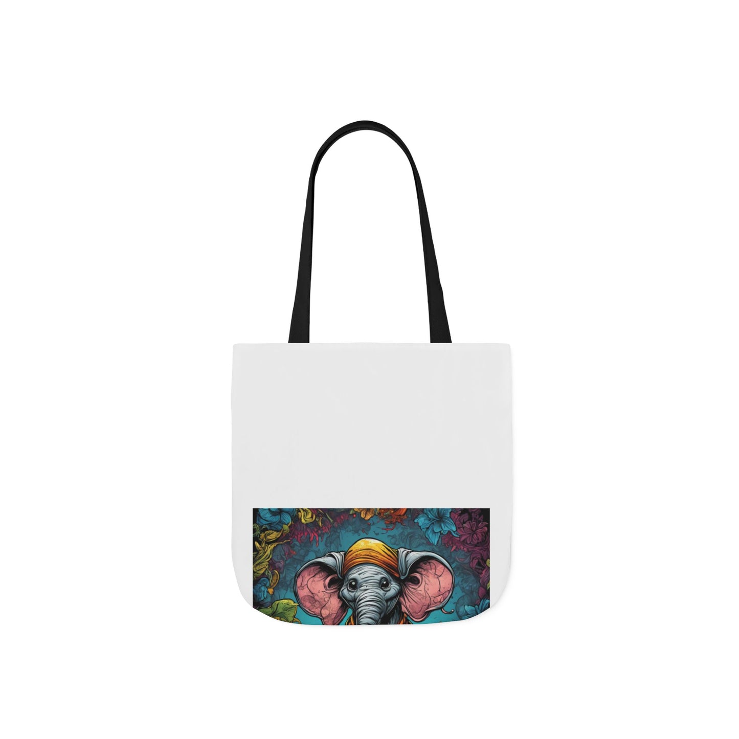 Colorful Storybook Elephant Floral Canvas Tote Bag