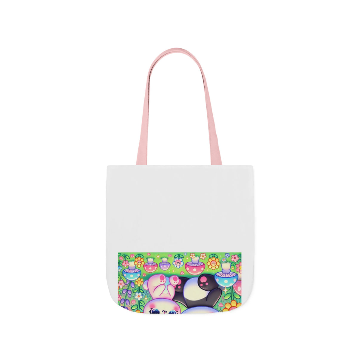 Pastel Panda and Bunny Rainbow Garden Canvas Tote Bag