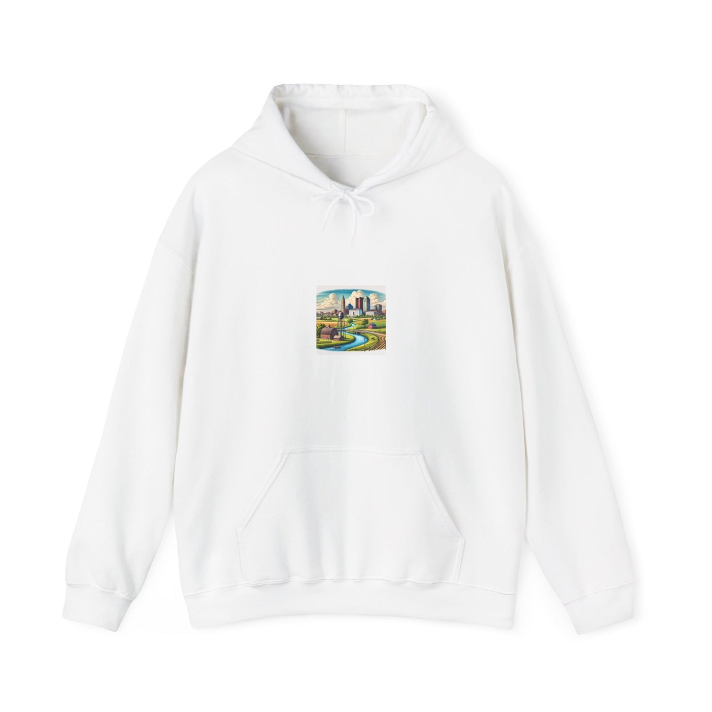 Rural River City Skyline Hometown Landscape Cozy Hoodie