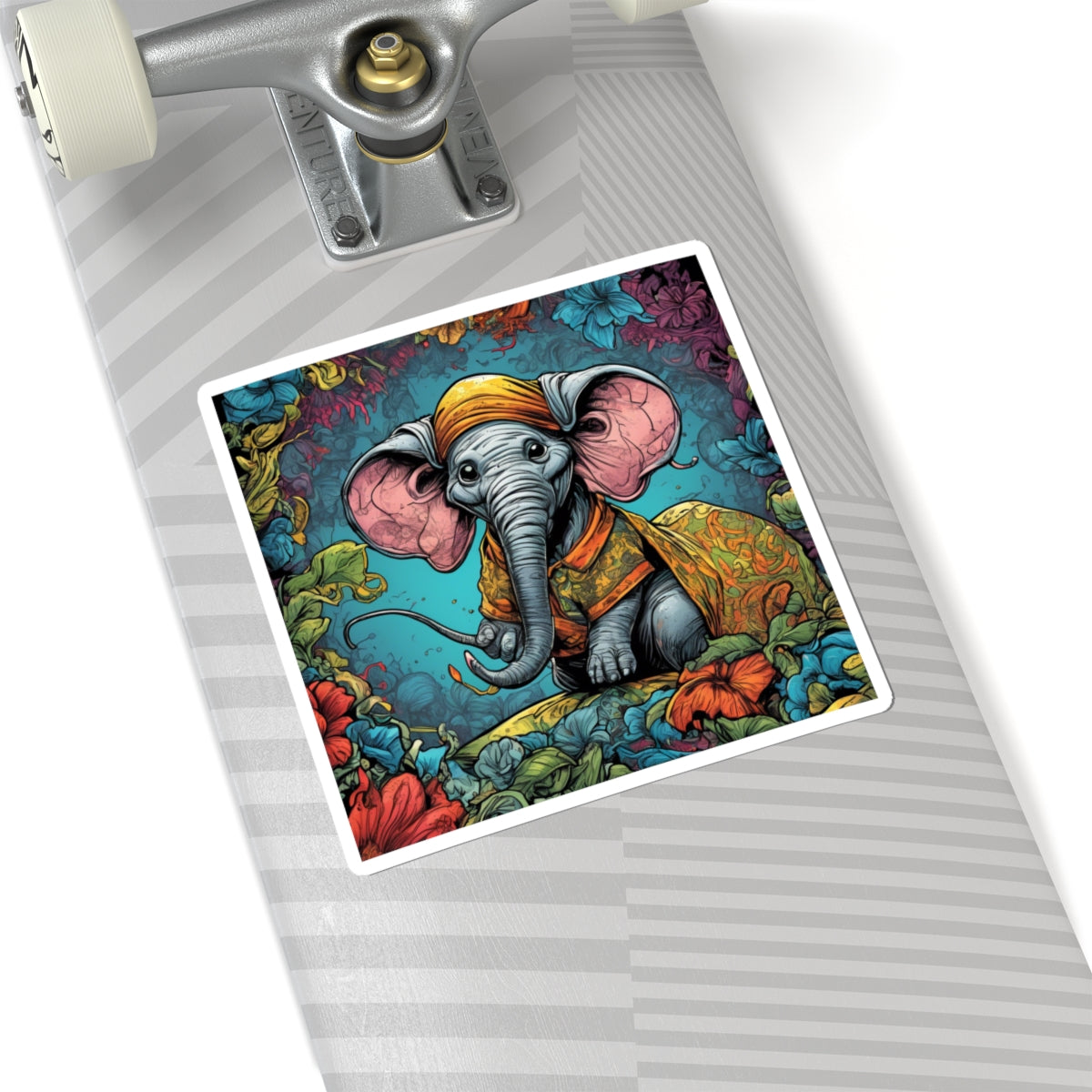 Colorful Storybook Elephant Floral Garden Sticker