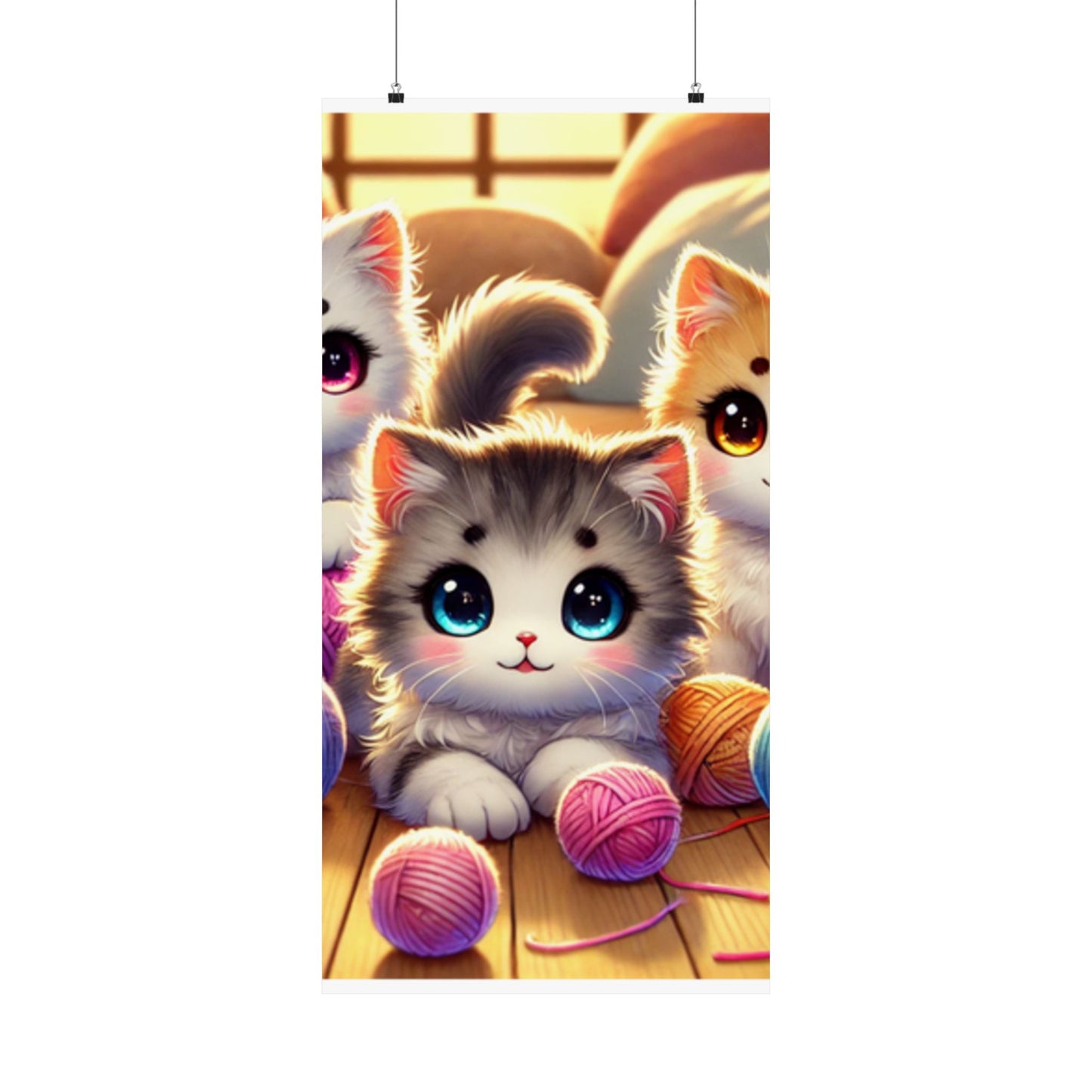 Cozy Yarn Kittens Cute Cat Poster Knitting Room Wall Art Decor