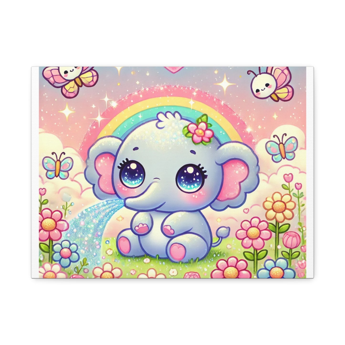 Pastel Rainbow Baby Elephant Floral Canvas Wall Art