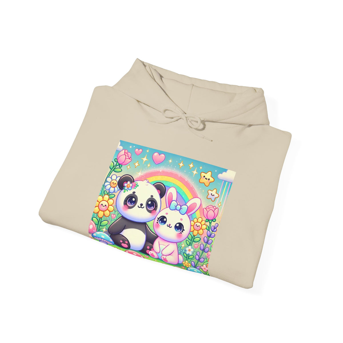 Pastel Panda and Bunny Rainbow Garden Hoodie