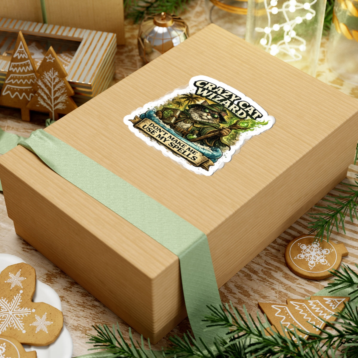 Crazy Cat Wizard Funny Fantasy Magic Sticker