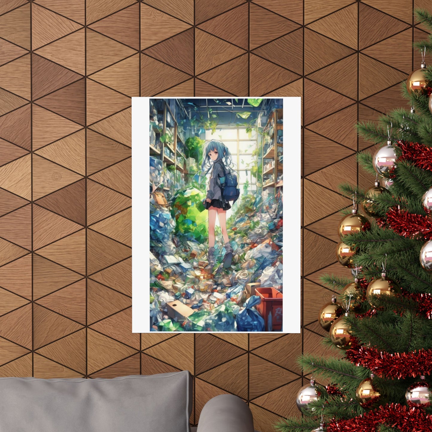 Green Recycling Alley Anime Girl Urban Green Poster